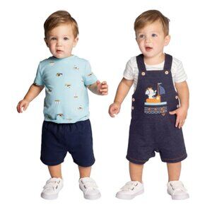 NWT Pekkle Baby 4-piece Sailboat Overall Set Size 3M